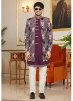 Art Silk Pink Wedding Wear Thread Work Readymade Indo Western Sherwani